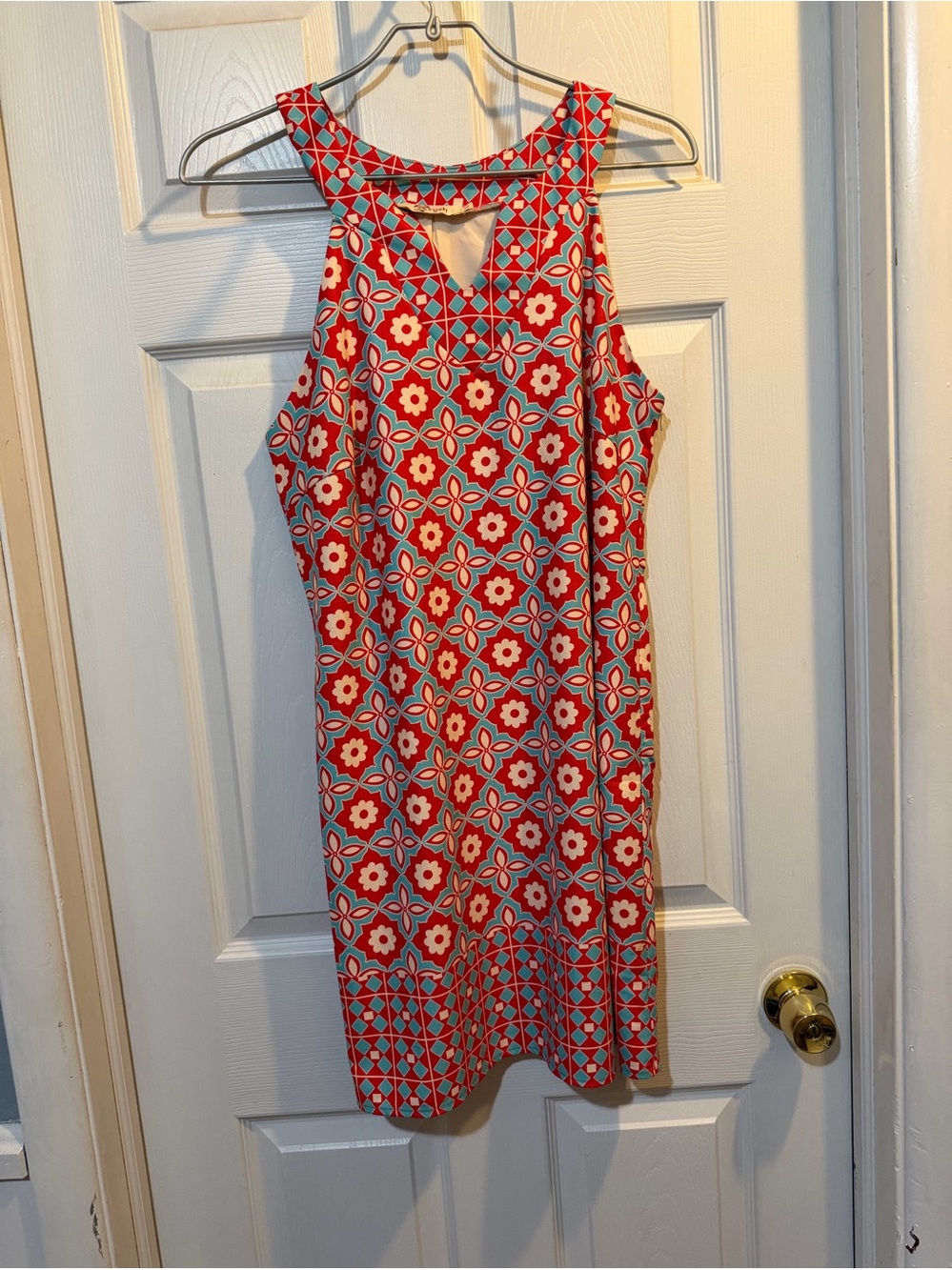 Aryeh Anthropologie Dress Sz Large  Stretch Shift Dress Geometric Print Halter